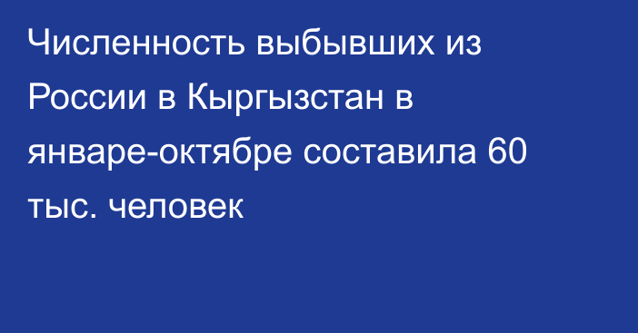 Численность выбывших из России в Кыргызстан в январе-октябре составила 60 тыс. человек