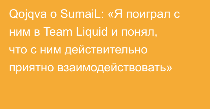 Qojqva о SumaiL: «Я поиграл с ним в Team Liquid и понял, что с ним действительно приятно взаимодействовать»