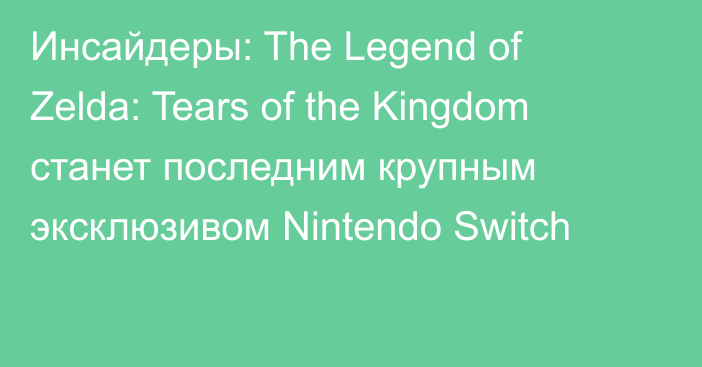 Инсайдеры: The Legend of Zelda: Tears of the Kingdom станет последним крупным эксклюзивом Nintendo Switch