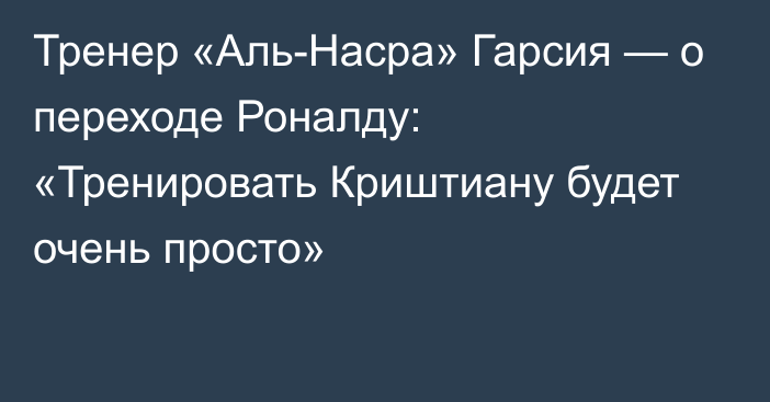 Тренер «Аль-Насра» Гарсия — о переходе Роналду: «Тренировать Криштиану будет очень просто»