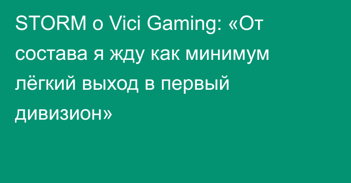 STORM о Vici Gaming: «От состава я жду как минимум лёгкий выход в первый дивизион»