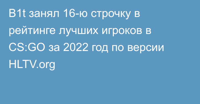 B1t занял 16-ю строчку в рейтинге лучших игроков в CS:GO за 2022 год по версии HLTV.org