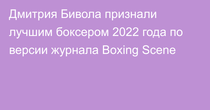 Дмитрия Бивола признали лучшим боксером 2022 года по версии журнала Boxing Scene