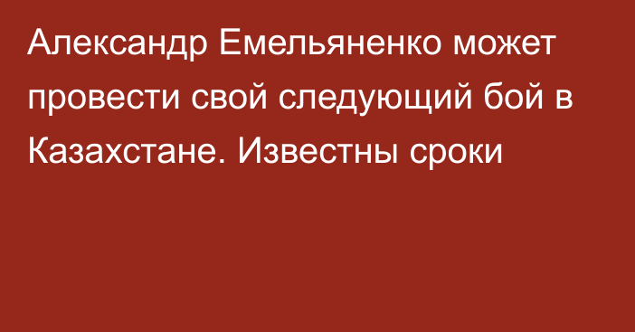 Александр Емельяненко может провести свой следующий бой в Казахстане. Известны сроки