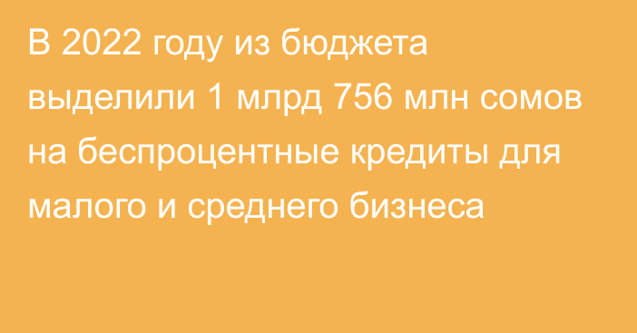 В 2022 году из бюджета выделили 1 млрд 756 млн сомов на беспроцентные кредиты для малого и среднего бизнеса