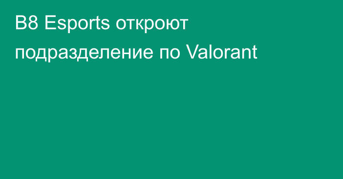 B8 Esports откроют подразделение по Valorant