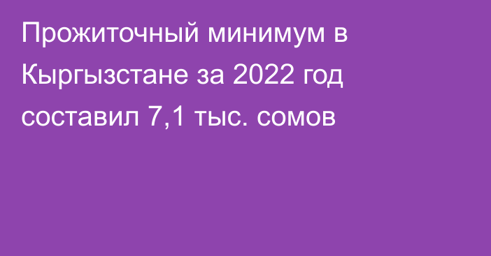 Прожиточный минимум в Кыргызстане за 2022 год составил 7,1 тыс. сомов