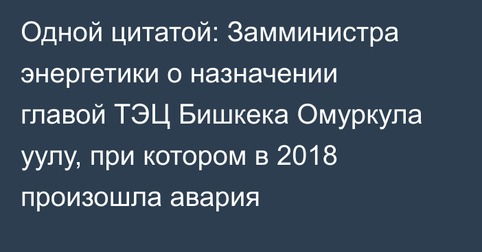 Одной цитатой: Замминистра энергетики о назначении главой ТЭЦ Бишкека Омуркула уулу, при котором в 2018 произошла авария