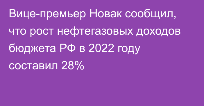 Вице-премьер Новак сообщил, что рост нефтегазовых доходов бюджета РФ в 2022 году составил 28%
