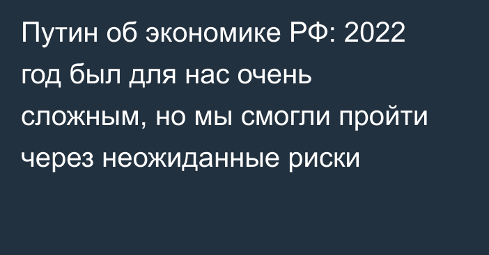 Путин об экономике РФ: 2022 год был для нас очень сложным, но мы смогли пройти через неожиданные риски