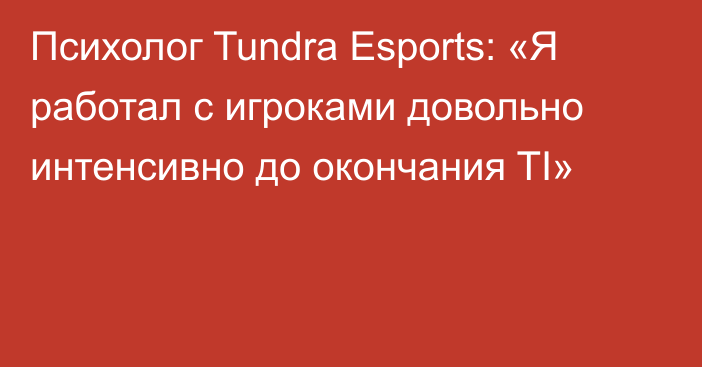 Психолог Tundra Esports: «Я работал с игроками довольно интенсивно до окончания TI»