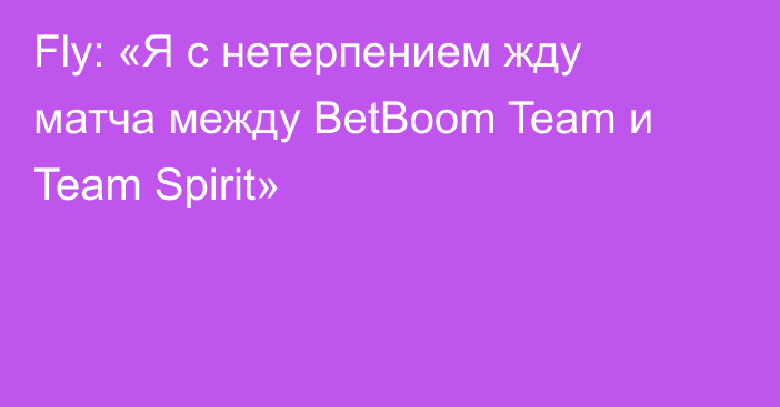 Fly: «Я с нетерпением жду матча между BetBoom Team и Team Spirit»