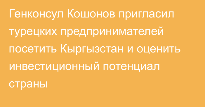 Генконсул Кошонов пригласил турецких предпринимателей посетить Кыргызстан и оценить инвестиционный потенциал страны