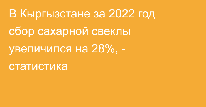 В Кыргызстане за 2022 год сбор сахарной свеклы увеличился на 28%, - статистика