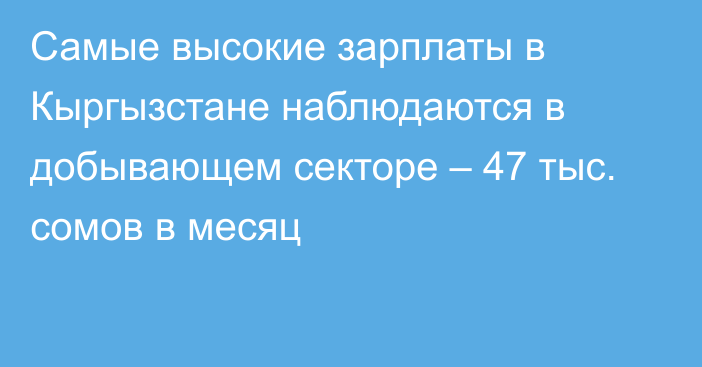 Самые высокие зарплаты в Кыргызстане наблюдаются в добывающем секторе – 47 тыс. сомов в месяц