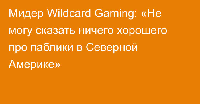 Мидер Wildcard Gaming: «Не могу сказать ничего хорошего про паблики в Северной Америке»