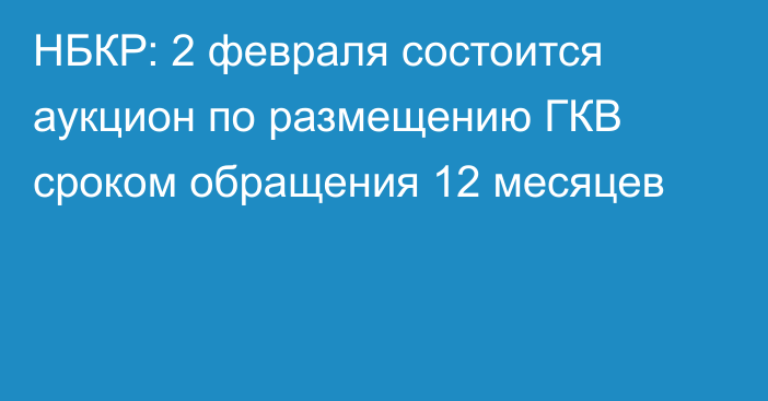 НБКР: 2 февраля состоится аукцион по размещению ГКВ сроком обращения 12 месяцев