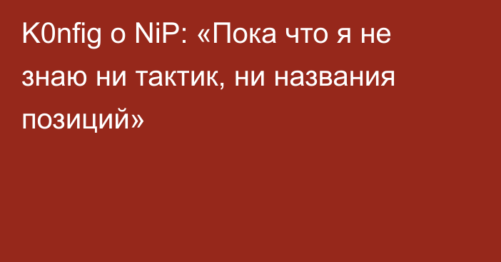 K0nfig о NiP: «Пока что я не знаю ни тактик, ни названия позиций»