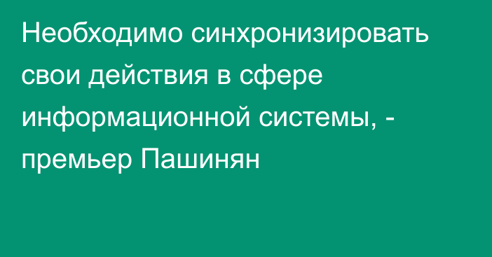 Необходимо синхронизировать свои действия в сфере информационной системы, - премьер Пашинян