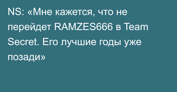 NS: «Мне кажется, что не перейдет RAMZES666 в Team Secret. Его лучшие годы уже позади»