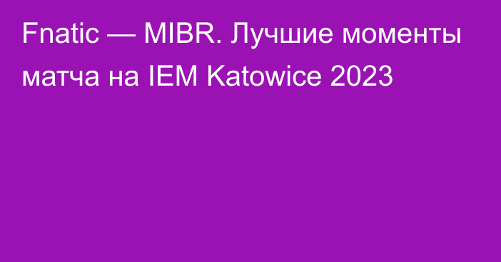 Fnatic — MIBR. Лучшие моменты матча на IEM Katowice 2023