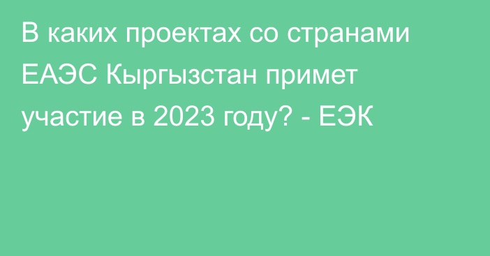 В каких проектах со странами ЕАЭС Кыргызстан примет участие в 2023 году? - ЕЭК