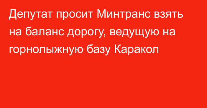 Депутат просит Минтранс взять на баланс дорогу, ведущую на горнолыжную базу Каракол