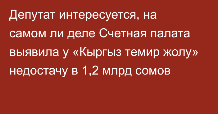 Депутат интересуется, на самом ли деле Счетная палата выявила у «Кыргыз темир жолу» недостачу в 1,2 млрд сомов 