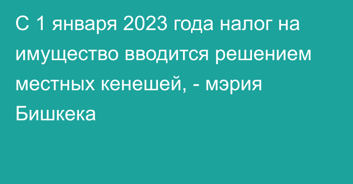 С 1 января 2023 года налог на имущество вводится решением местных кенешей, - мэрия Бишкека