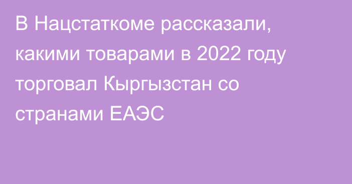 В Нацстаткоме рассказали, какими товарами в 2022 году торговал Кыргызстан со странами ЕАЭС