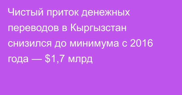 Чистый приток денежных переводов в Кыргызстан снизился до минимума с 2016 года — $1,7 млрд