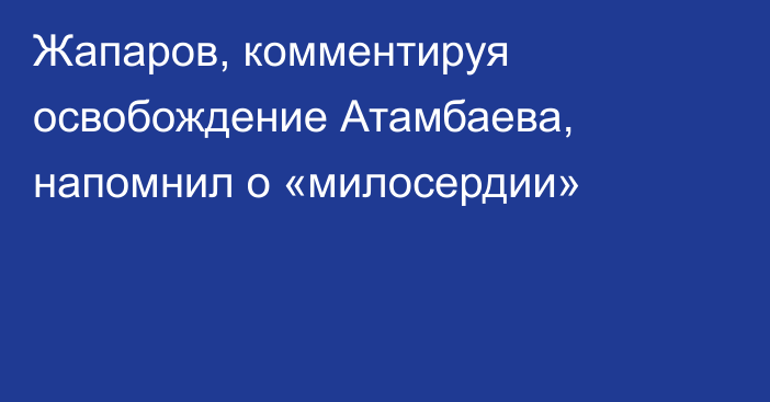 Жапаров, комментируя освобождение Атамбаева, напомнил о «милосердии»