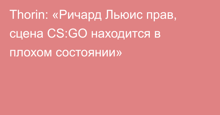 Thorin: «Ричард Льюис прав, сцена CS:GO находится в плохом состоянии»