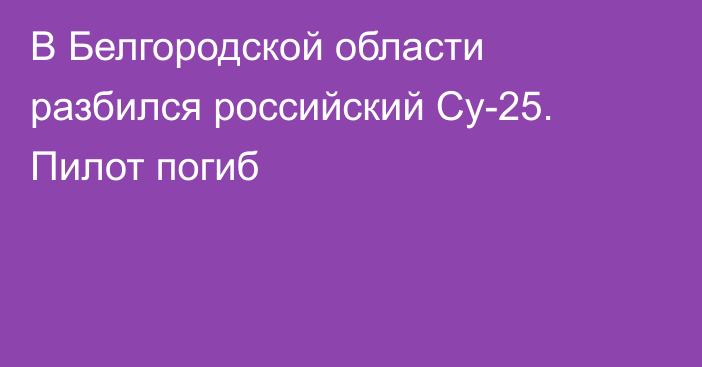 В Белгородской области разбился российский Су-25. Пилот погиб