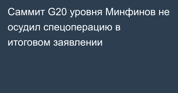 Саммит G20 уровня Минфинов не осудил спецоперацию в итоговом заявлении