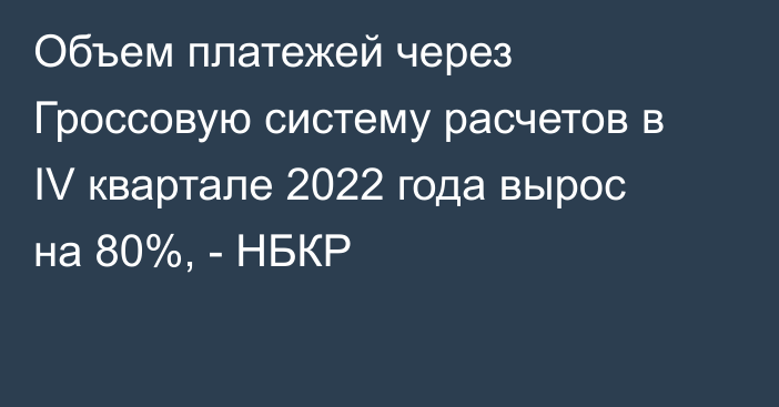 Объем платежей через Гроссовую систему расчетов  в IV квартале 2022 года вырос на 80%, - НБКР