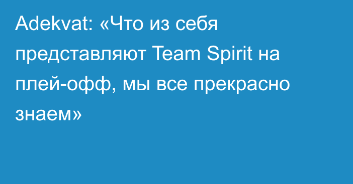 Adekvat: «Что из себя представляют Team Spirit на плей-офф, мы все прекрасно знаем»