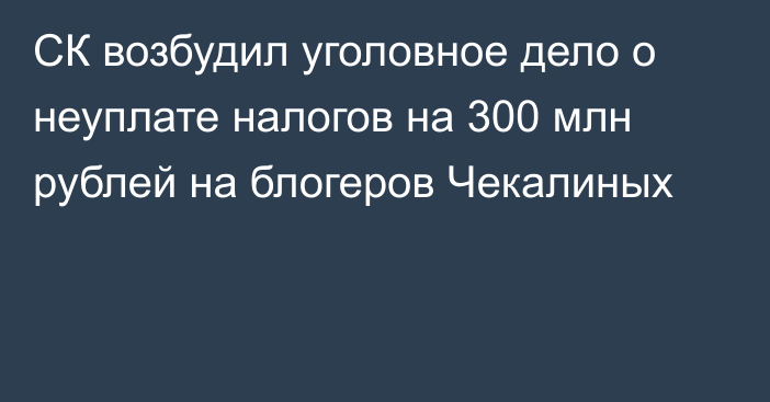 СК возбудил уголовное дело о неуплате налогов на 300 млн рублей на блогеров Чекалиных
