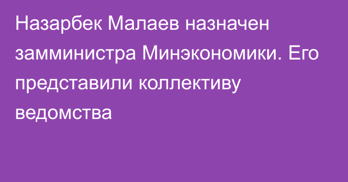 Назарбек Малаев  назначен замминистра Минэкономики. Его представили коллективу ведомства