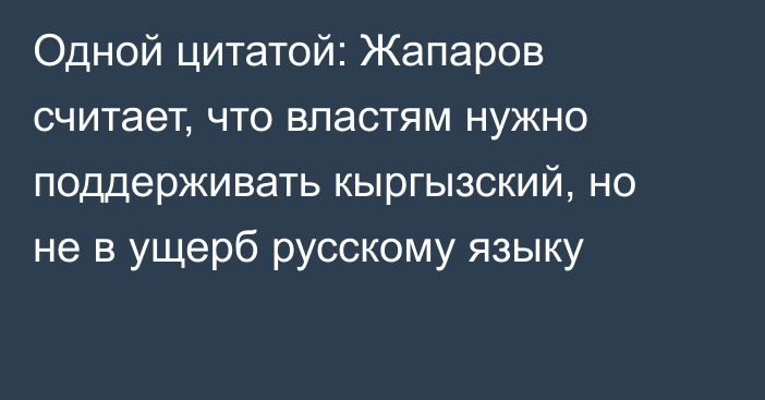 Одной цитатой: Жапаров считает, что властям нужно поддерживать кыргызский, но не в ущерб русскому языку