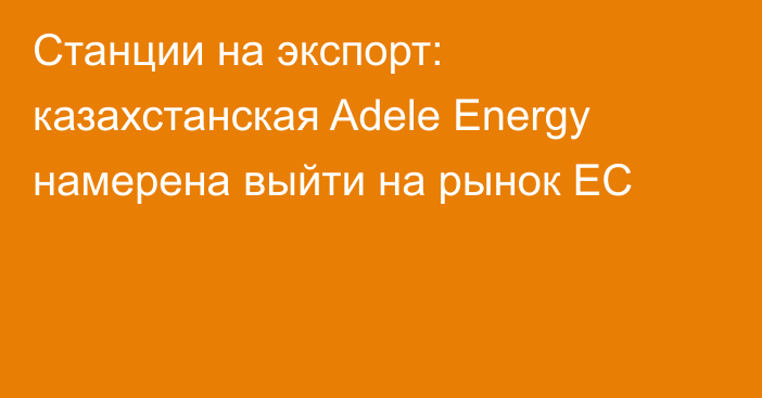 Станции на экспорт: казахстанская Adele Energy намерена выйти на рынок ЕС
