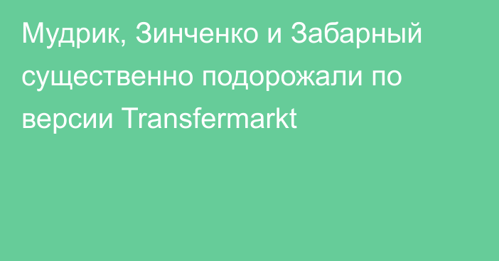 Мудрик, Зинченко и Забарный существенно подорожали по версии Transfermarkt