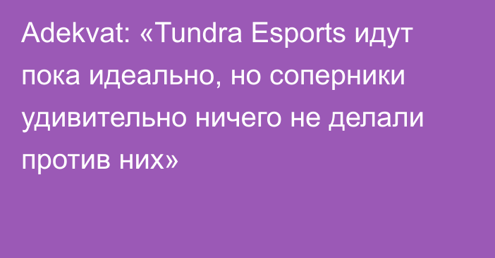 Adekvat: «Tundra Esports идут пока идеально, но соперники удивительно ничего не делали против них»