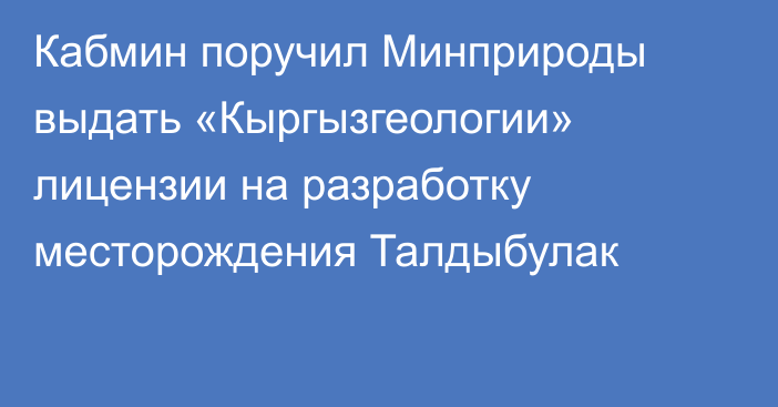 Кабмин поручил Минприроды выдать «Кыргызгеологии» лицензии на разработку месторождения Талдыбулак