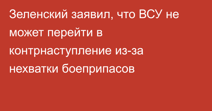 Зеленский заявил, что ВСУ не может перейти в контрнаступление из-за нехватки боеприпасов