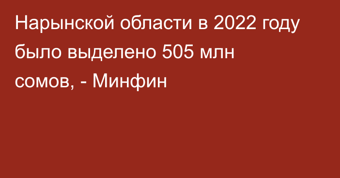 Нарынской области в 2022 году было выделено 505 млн ​​сомов, - Минфин