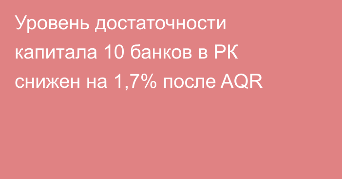 Уровень достаточности капитала 10 банков в РК снижен на 1,7% после AQR