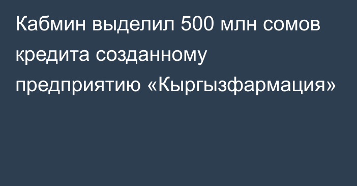 Кабмин выделил 500 млн сомов кредита созданному предприятию «Кыргызфармация»