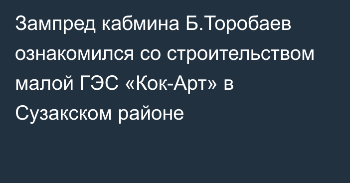 Зампред кабмина Б.Торобаев ознакомился со строительством малой ГЭС «Кок-Арт» в Сузакском районе