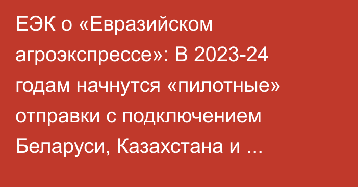 ЕЭК о «Евразийском агроэкспрессе»: В 2023-24 годам начнутся «пилотные» отправки с подключением Беларуси, Казахстана и Кыргызстана
